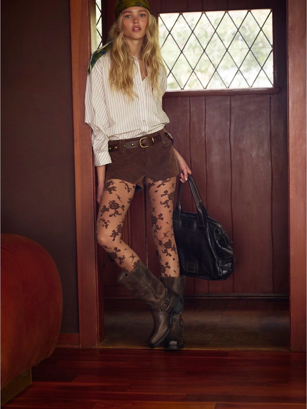 Free People Brown Vegan Suede High-Rise Shorts with Studded Belt